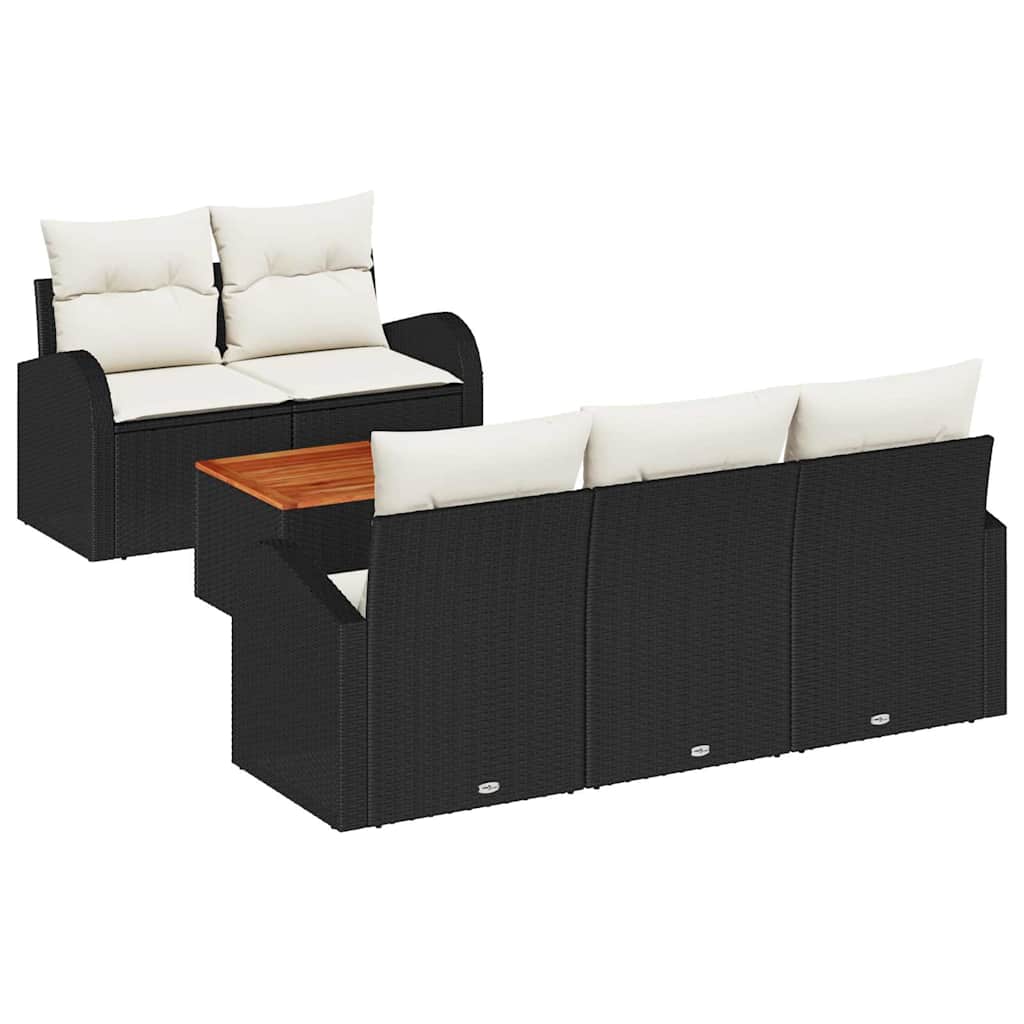 Gartensofa-set mit Kissen 6 pcs Schwarz Poly-Rattan