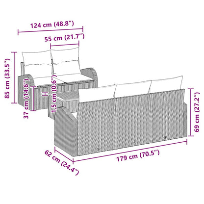 Gartensofa-set mit Kissen 6 pcs Schwarz Poly-Rattan