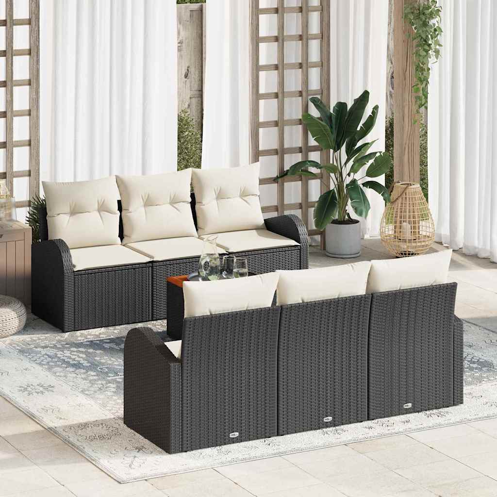 Gartensofa-set mit Kissen 7 pcs Schwarz Poly-Rattan