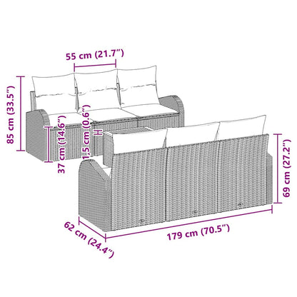 Gartensofa-set mit Kissen 7 pcs Beige Poly-Rattan
