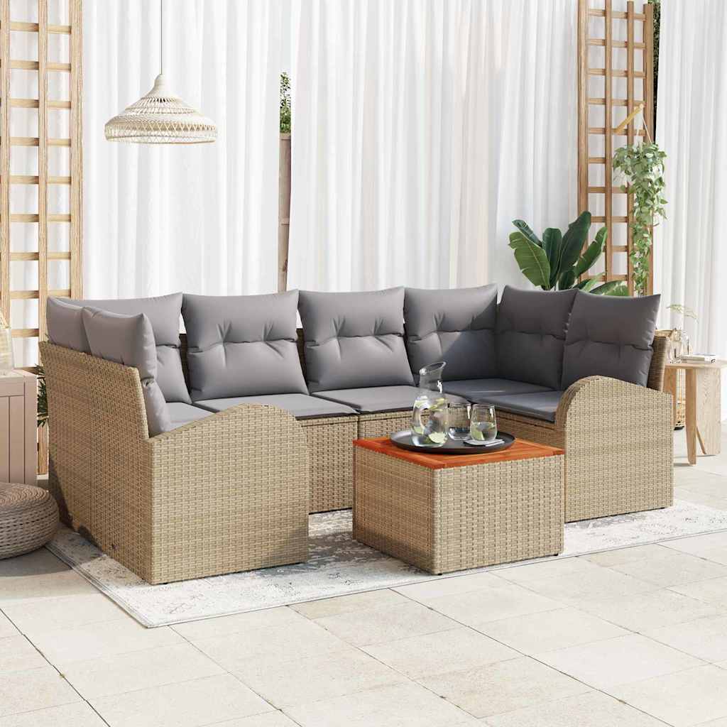 Gartensofa-set mit Kissen 7 pcs Beige Poly-Rattan