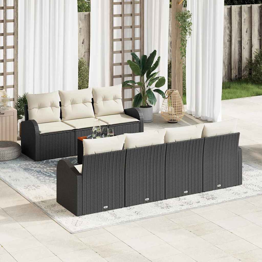 Gartensofa-set mit Kissen 8 pcs Schwarz Poly-Rattan