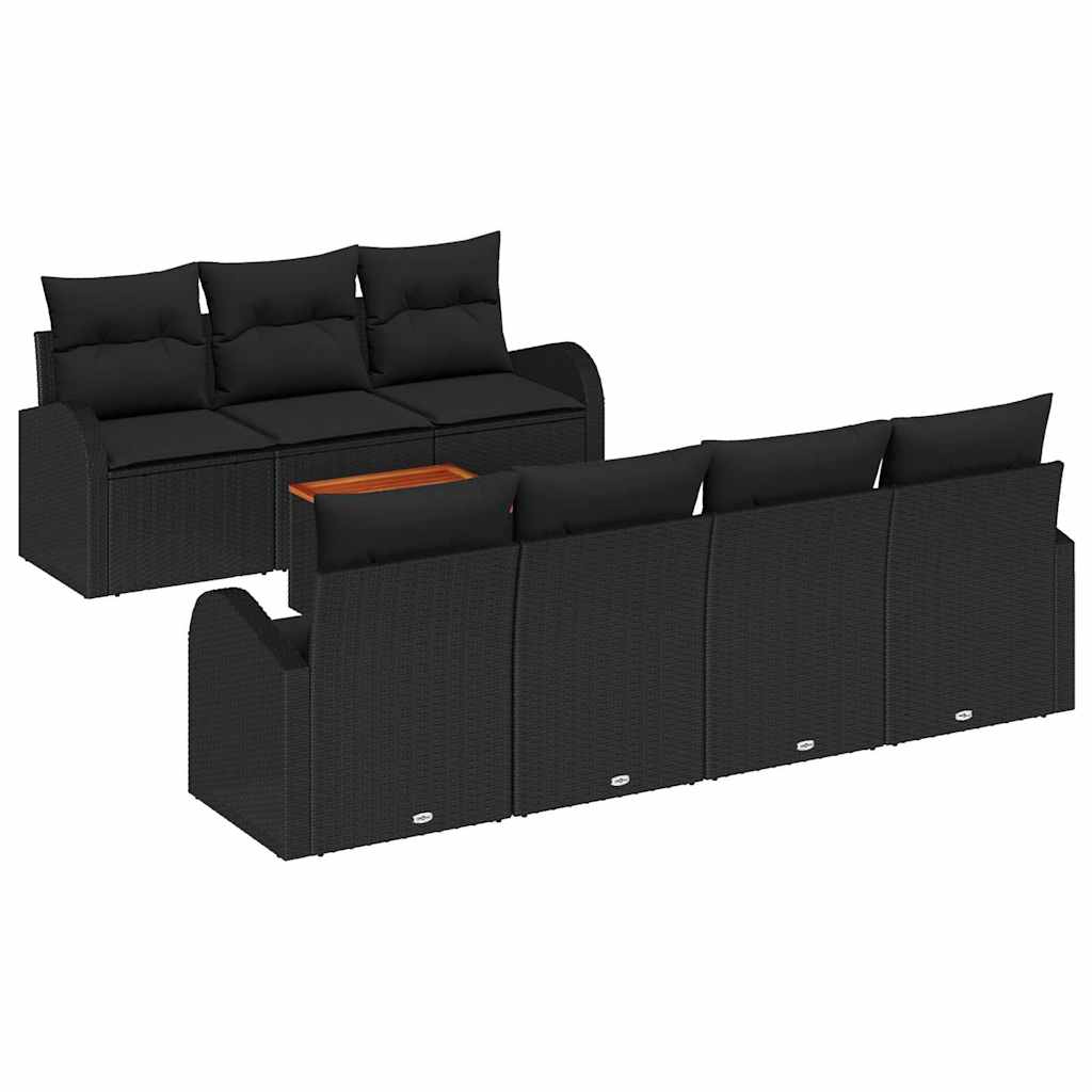 Gartensofa-set mit Kissen 8 pcs Schwarz Poly-Rattan