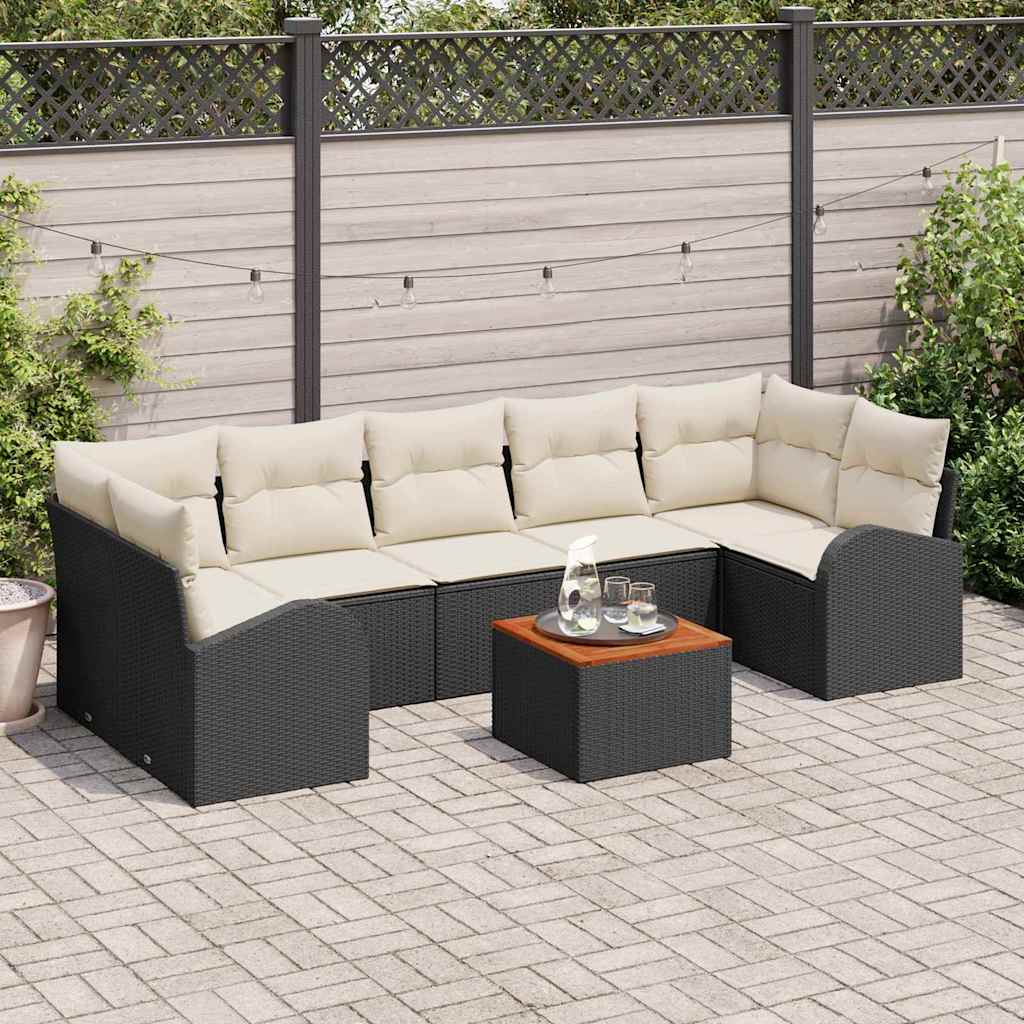 Gartensofa-set mit Kissen 8 pcs Schwarz Poly-Rattan