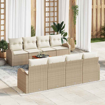 Gartensofa-set mit Kissen 9 pcs Beige Poly-Rattan