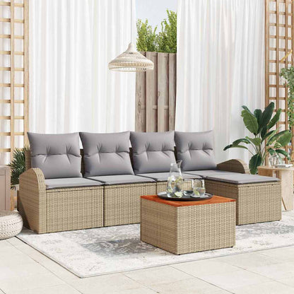 Gartensofa-set mit Kissen 6 pcs Beige Poly-Rattan