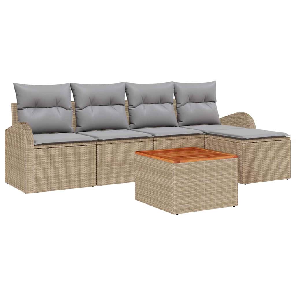 Gartensofa-set mit Kissen 6 pcs Beige Poly-Rattan