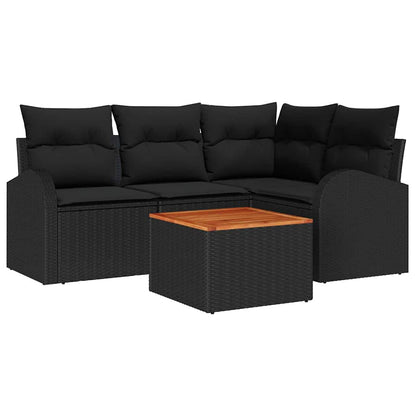 Gartensofa-set mit Kissen 5 pcs Schwarz Poly-Rattan