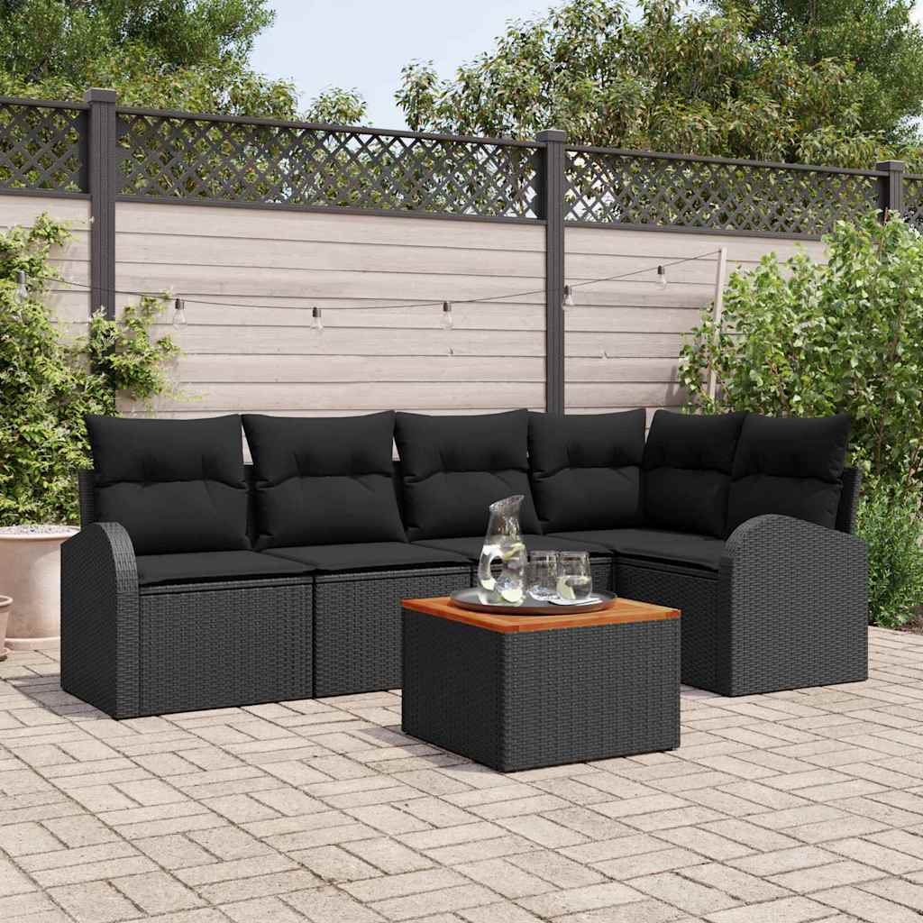 Gartensofa-set mit Kissen 6 pcs Schwarz Poly-Rattan