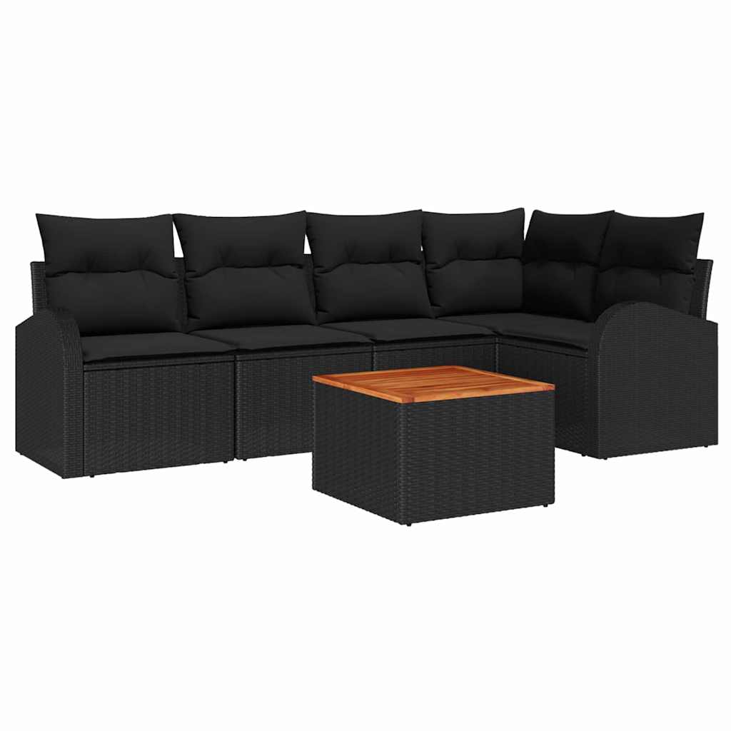 Gartensofa-set mit Kissen 6 pcs Schwarz Poly-Rattan