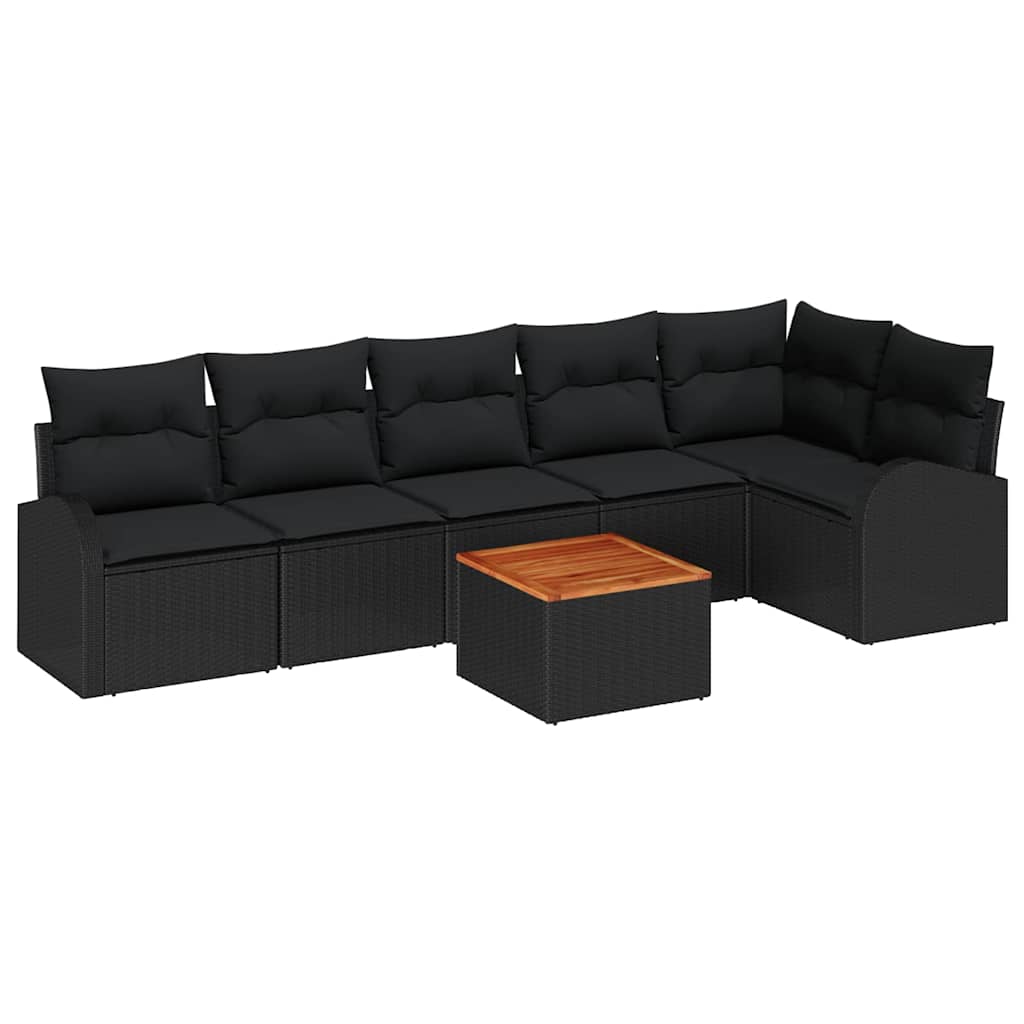 Gartensofa-set mit Kissen 7 pcs Schwarz Poly-Rattan