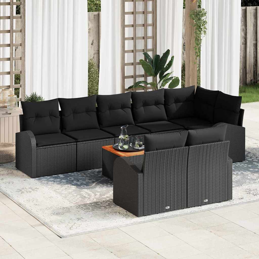 Gartensofa-set mit Kissen 9 pcs Schwarz Poly-Rattan