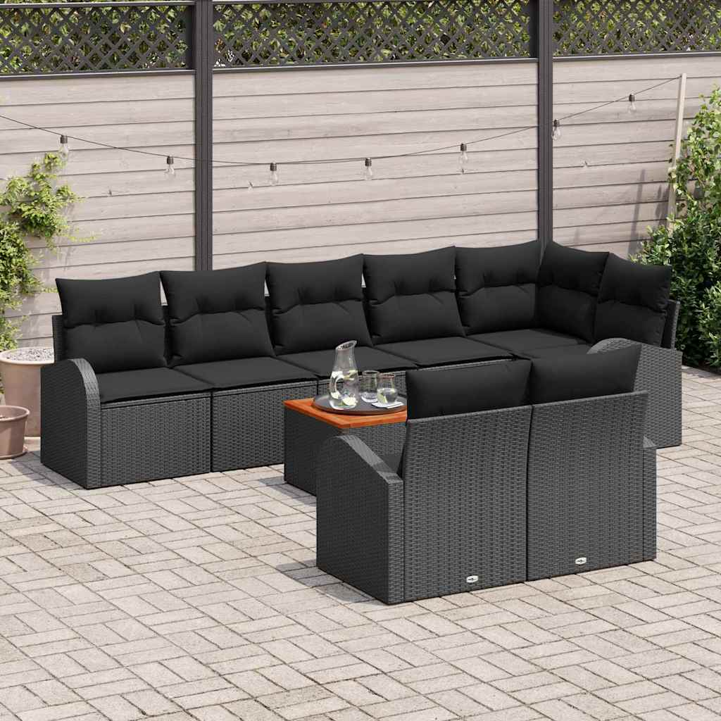 Gartensofa-set mit Kissen 9 pcs Schwarz Poly-Rattan