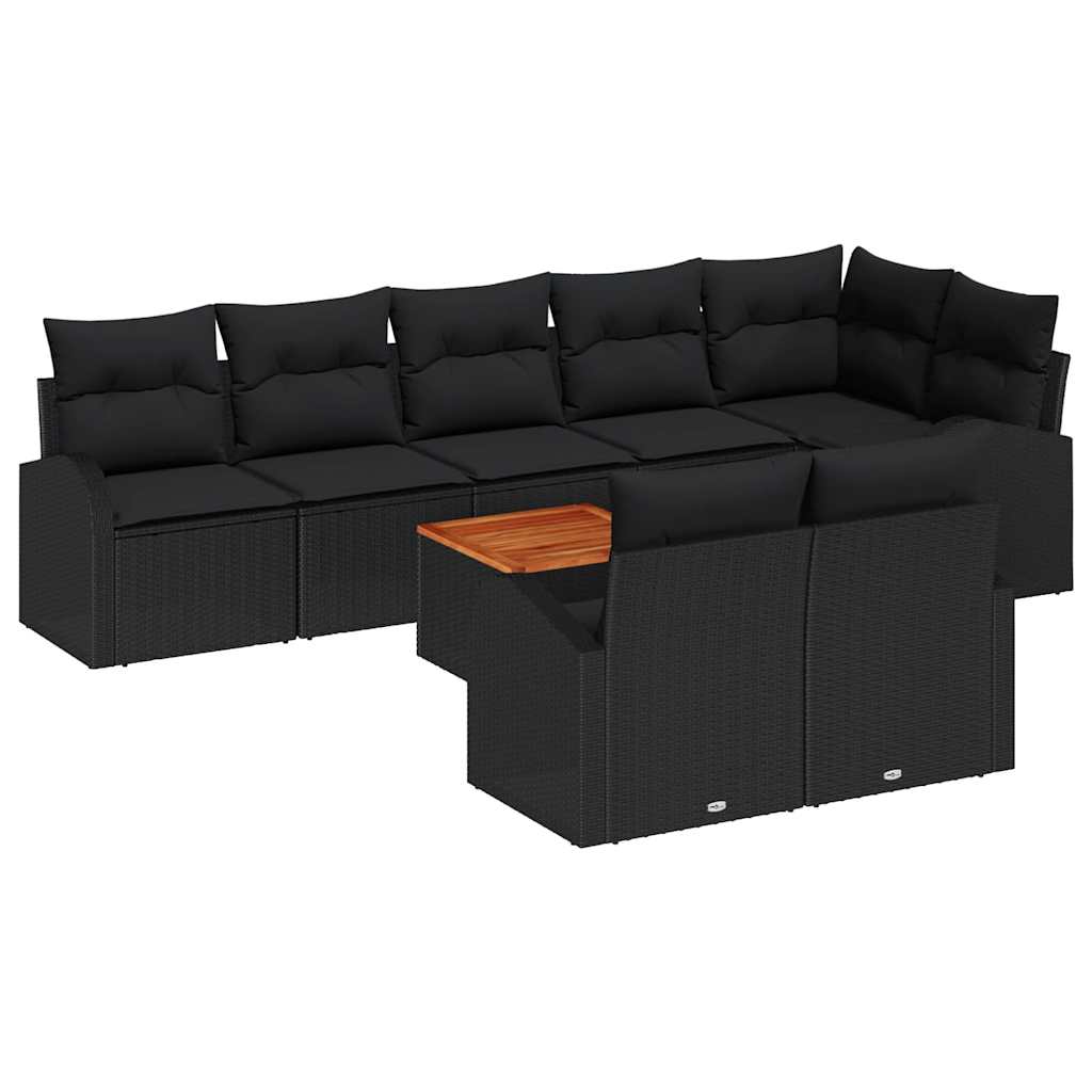 Gartensofa-set mit Kissen 9 pcs Schwarz Poly-Rattan