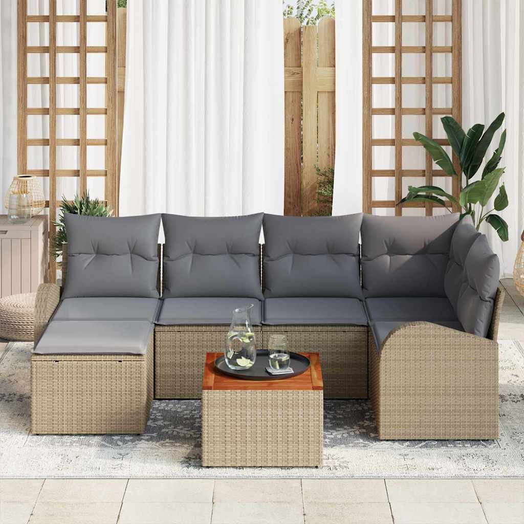 Gartensofa-set mit Kissen 7 pcs Beige Poly-Rattan