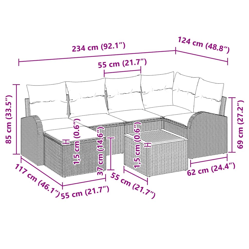 Gartensofa-set mit Kissen 7 pcs Beige Poly-Rattan