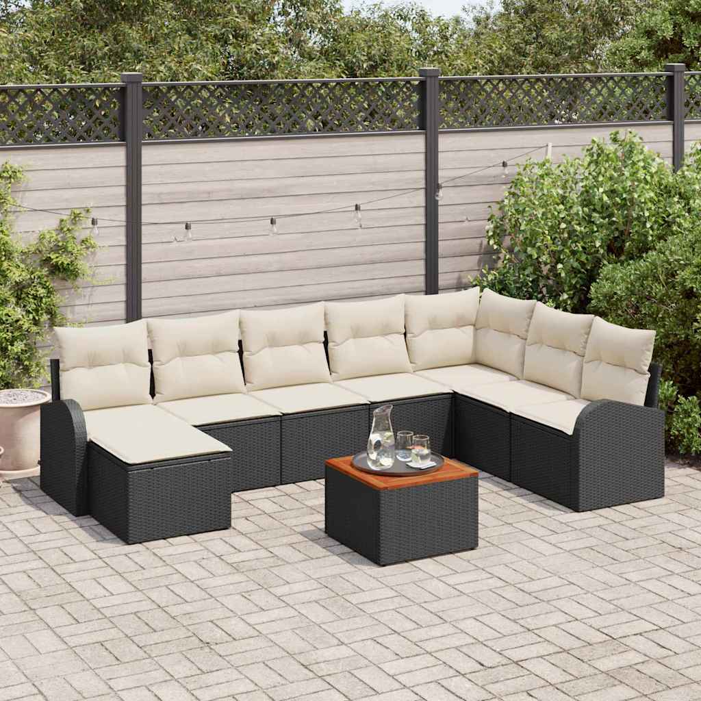 Gartensofa-set mit Kissen 9 pcs Schwarz Poly-Rattan