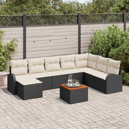 Gartensofa-set mit Kissen 9 pcs Schwarz Poly-Rattan