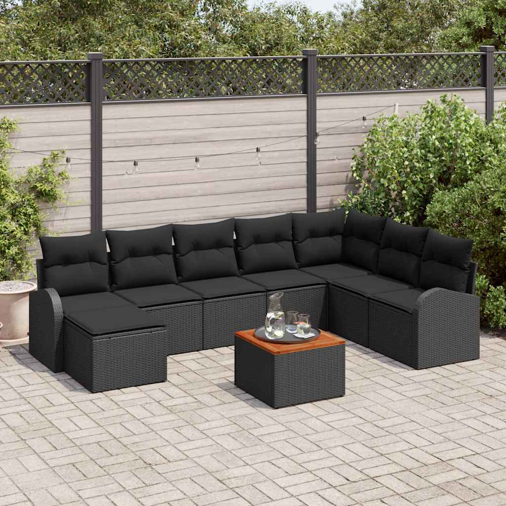 Gartensofa-set mit Kissen 9 pcs Schwarz Poly-Rattan