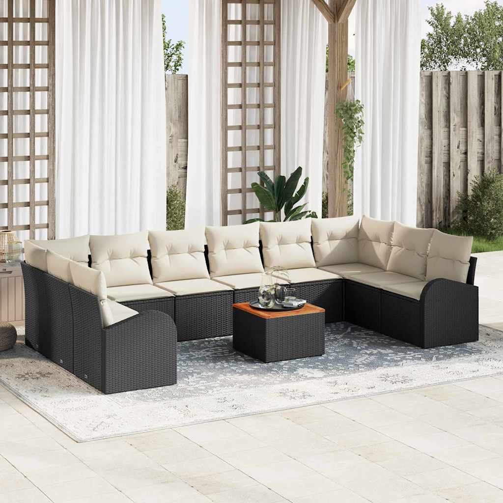 Gartensofa-set mit Kissen 11 pcs Schwarz Poly-Rattan