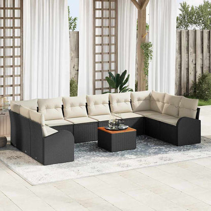 Gartensofa-set mit Kissen 11 pcs Schwarz Poly-Rattan