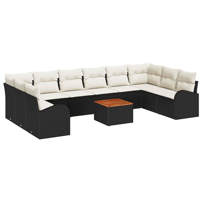 Gartensofa-set mit Kissen 11 pcs Schwarz Poly-Rattan