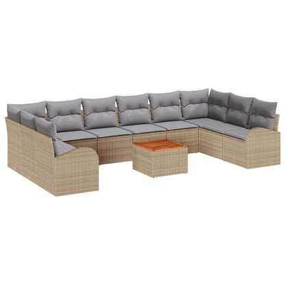 Gartensofa-set mit Kissen 11 pcs Beige Poly-Rattan
