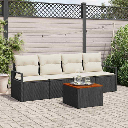 Gartensofa-set mit Kissen 5 pcs Schwarz Poly-Rattan