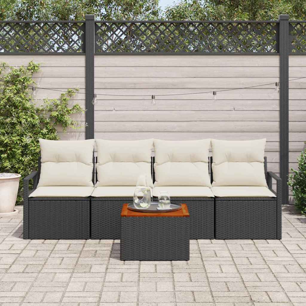 Gartensofa-set mit Kissen 5 pcs Schwarz Poly-Rattan