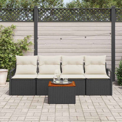 Gartensofa-set mit Kissen 5 pcs Schwarz Poly-Rattan