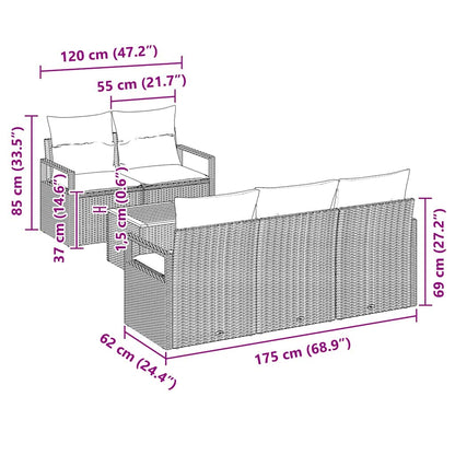 Gartensofa-set mit Kissen 6 pcs Schwarz Poly-Rattan