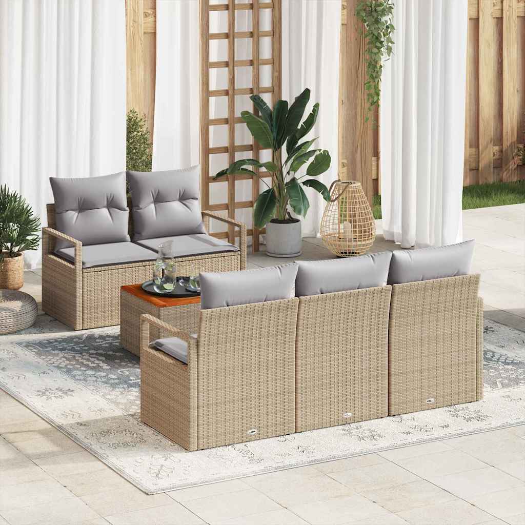 Gartensofa-set mit Kissen 6 pcs Beige Poly-Rattan