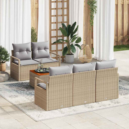 Gartensofa-set mit Kissen 6 pcs Beige Poly-Rattan