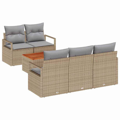 Gartensofa-set mit Kissen 6 pcs Beige Poly-Rattan