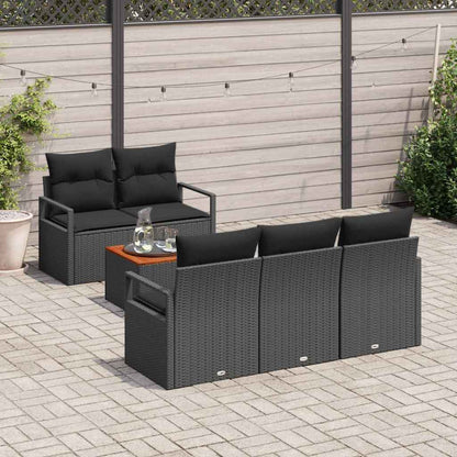 Gartensofa-set mit Kissen 6 pcs Schwarz Poly-Rattan