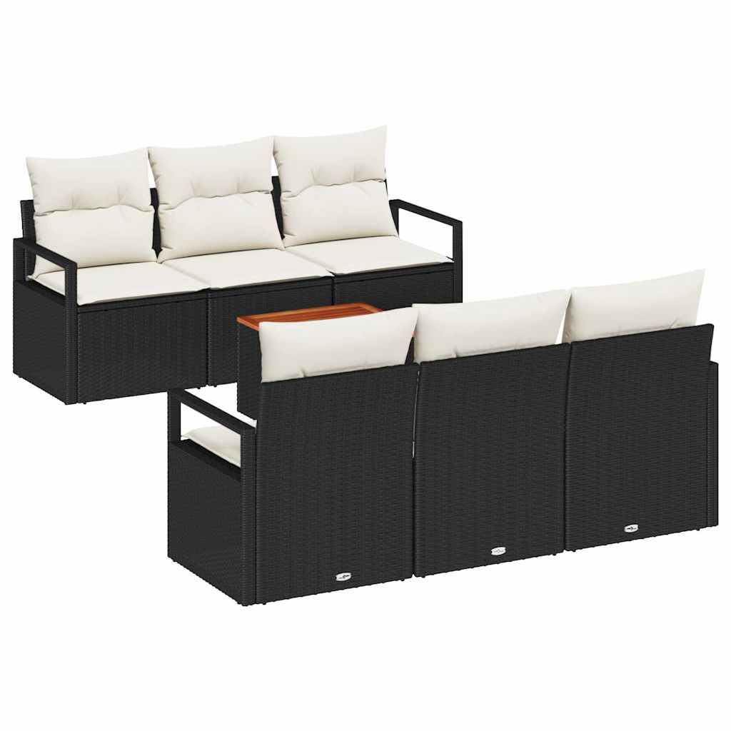 Gartensofa-set mit Kissen 7 pcs Schwarz Poly-Rattan