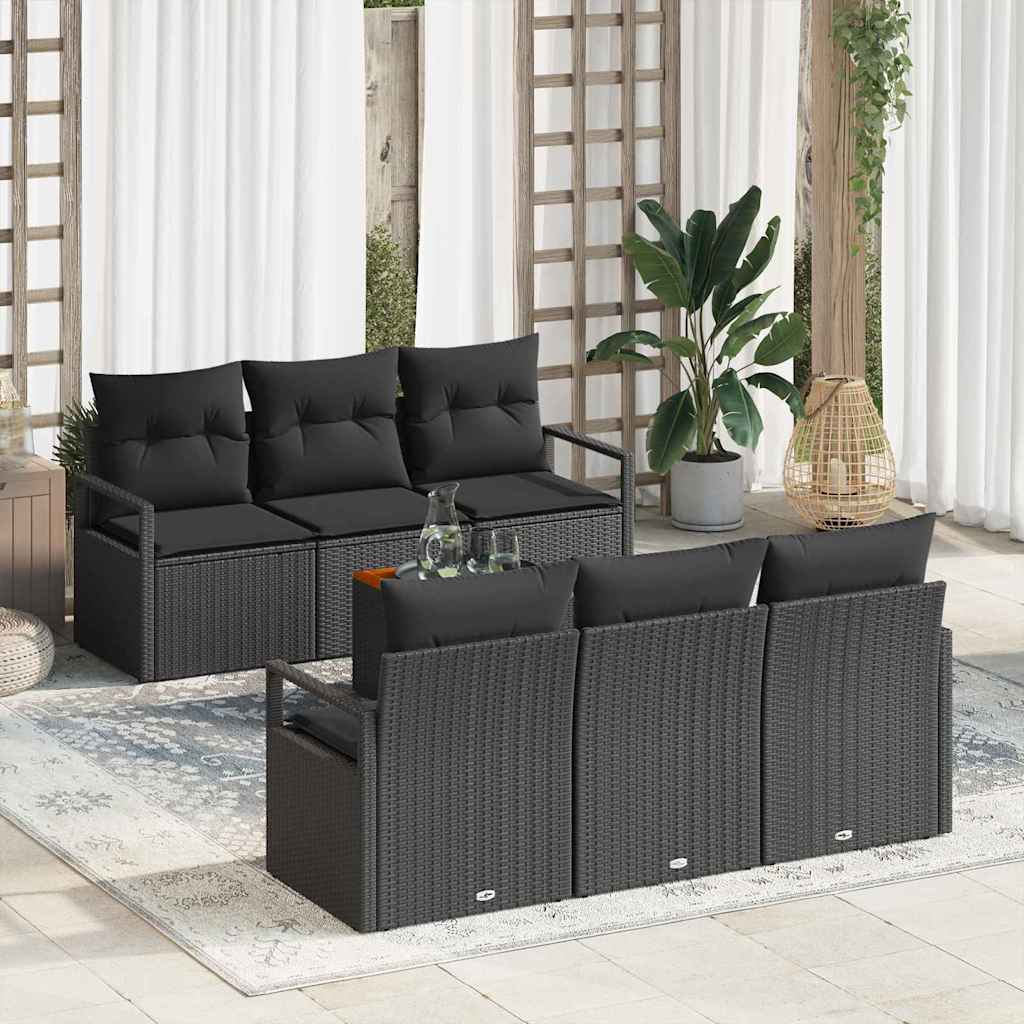 Gartensofa-set mit Kissen 7 pcs Schwarz Poly-Rattan