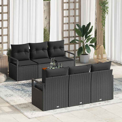Gartensofa-set mit Kissen 7 pcs Schwarz Poly-Rattan