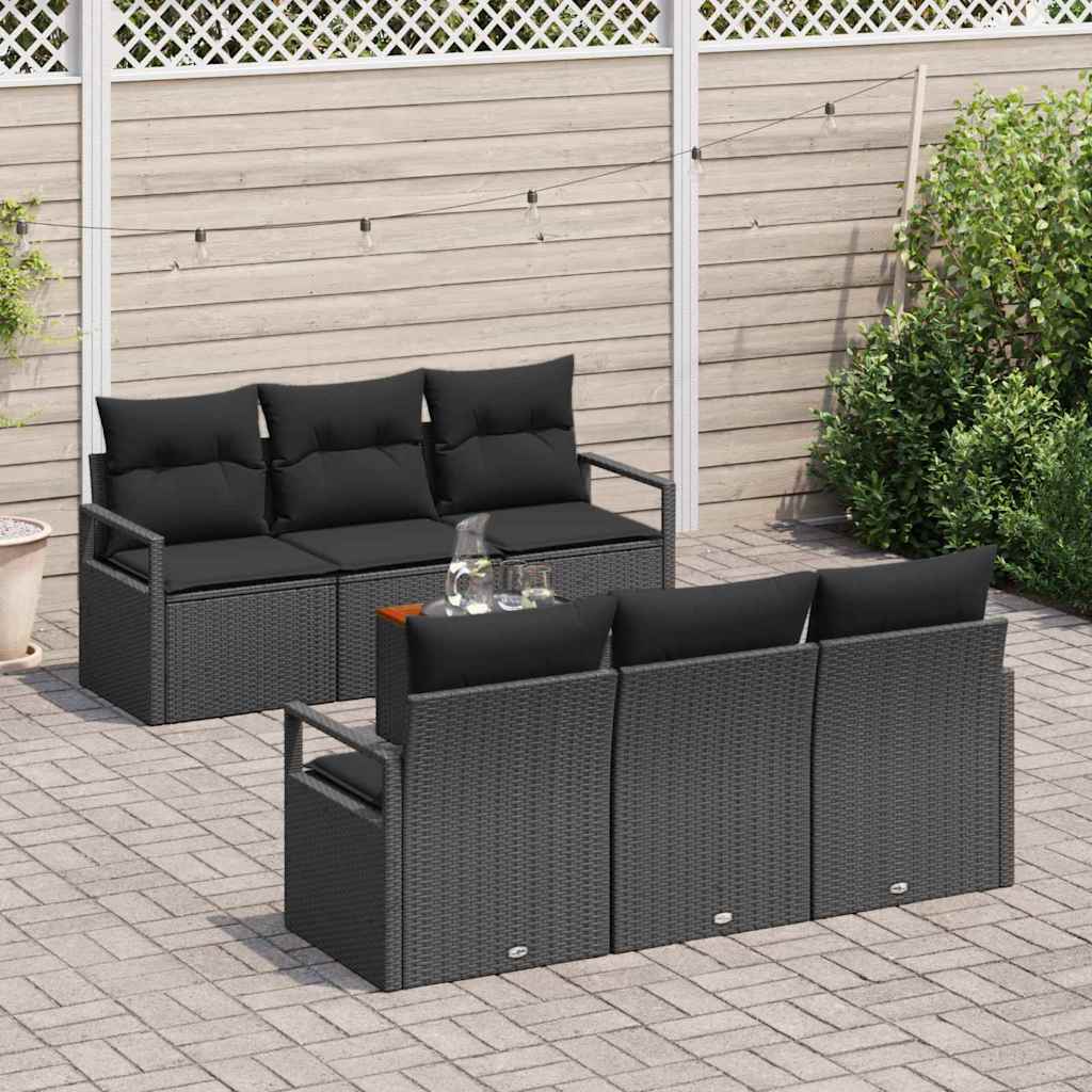 Gartensofa-set mit Kissen 7 pcs Schwarz Poly-Rattan