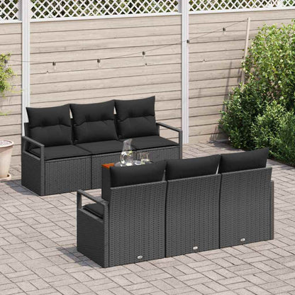Gartensofa-set mit Kissen 7 pcs Schwarz Poly-Rattan