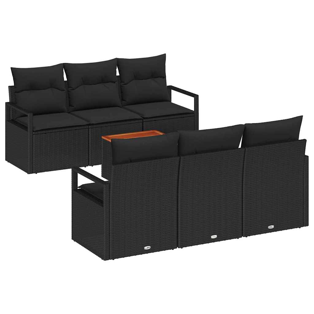 Gartensofa-set mit Kissen 7 pcs Schwarz Poly-Rattan