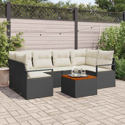 Gartensofa-set mit Kissen 7 pcs Schwarz Poly-Rattan