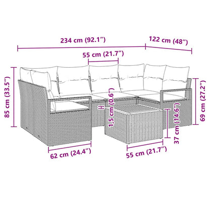 Gartensofa-set mit Kissen 7 pcs Schwarz Poly-Rattan
