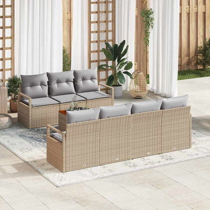 Gartensofa-set mit Kissen 8 pcs Beige Poly-Rattan