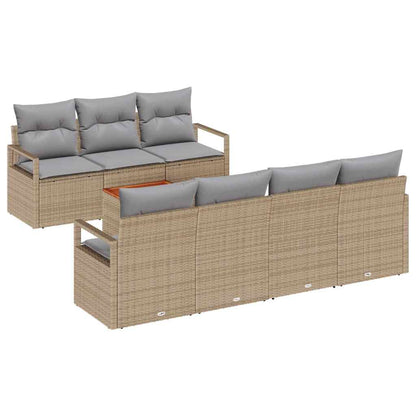 Gartensofa-set mit Kissen 8 pcs Beige Poly-Rattan