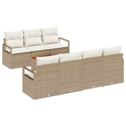 Gartensofa-set mit Kissen 8 pcs Beige Poly-Rattan