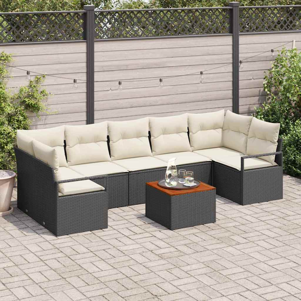 Gartensofa-set mit Kissen 8 pcs Schwarz Poly-Rattan
