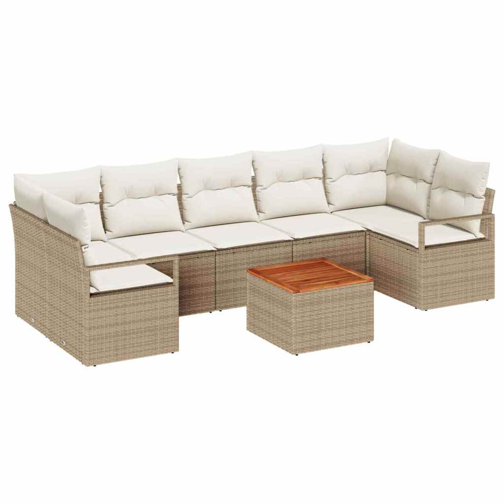 Gartensofa-set mit Kissen 8 pcs Beige Poly-Rattan