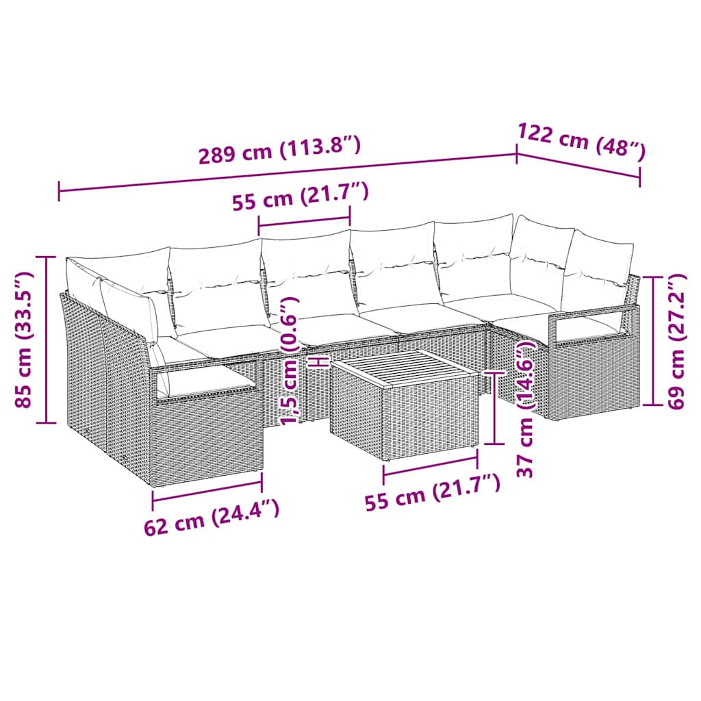 Gartensofa-set mit Kissen 8 pcs Beige Poly-Rattan