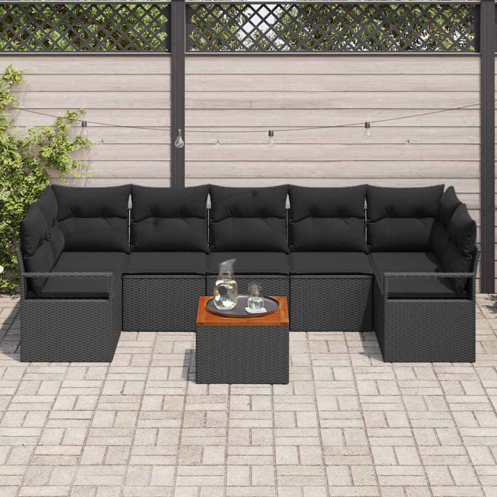 Gartensofa-set mit Kissen 8 pcs Schwarz Poly-Rattan